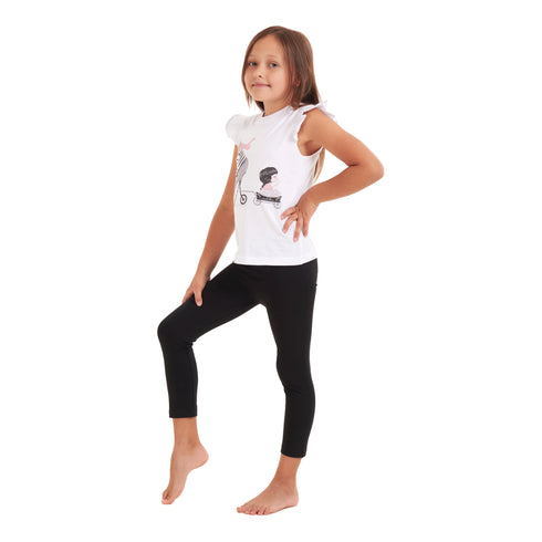 Girls summer pajama set Bear t-shirt + Black leggings